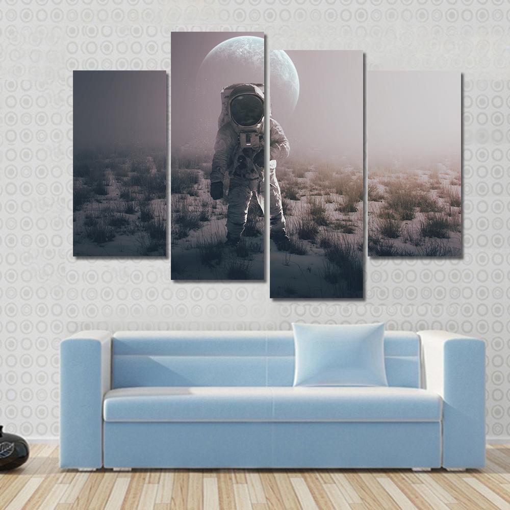 Astronaut In Alien World Canvas Wall Art-4 Pop-Gallery Wrap-50" x 32"-Tiaracle