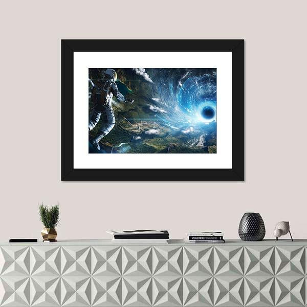 Astronaut In Artificial World Canvas Wall Art-1 Piece-Framed Print-20" x 16"-Tiaracle