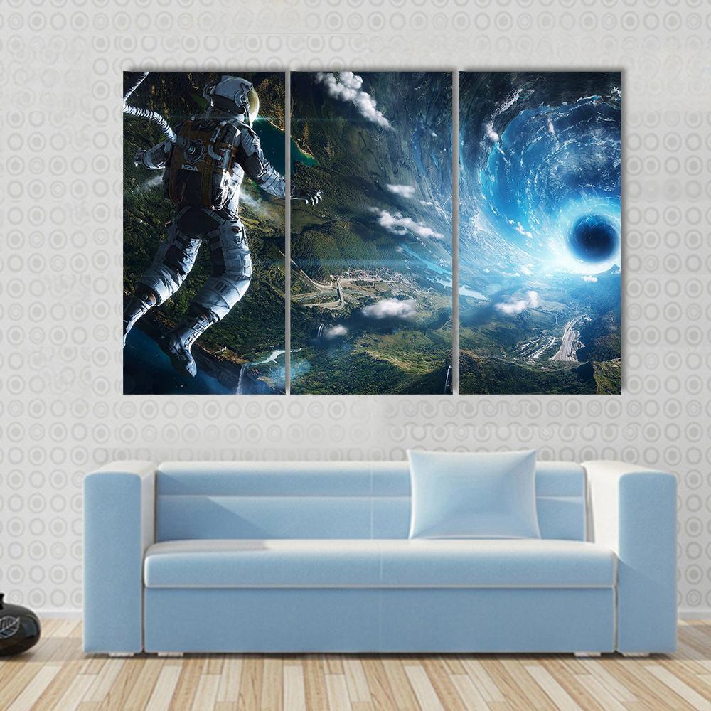 Astronaut In Artificial World Canvas Wall Art-3 Horizontal-Gallery Wrap-37" x 24"-Tiaracle