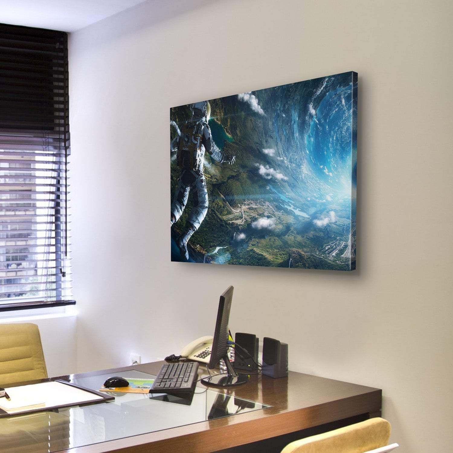 Astronaut In Artificial World Canvas Wall Art-3 Horizontal-Gallery Wrap-25" x 16"-Tiaracle