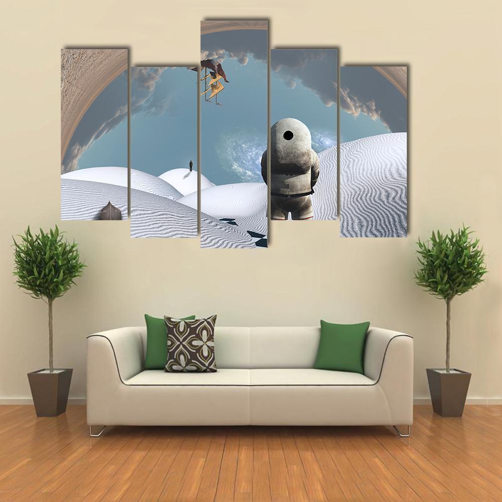 Astronaut In White Desert Canvas Wall Art-5 Pop-Gallery Wrap-47" x 32"-Tiaracle