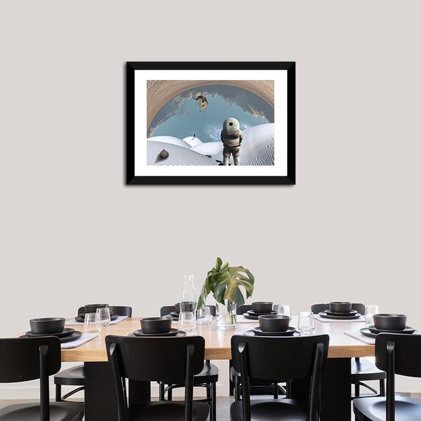 Astronaut In White Desert Canvas Wall Art-3 Horizontal-Gallery Wrap-25" x 16"-Tiaracle