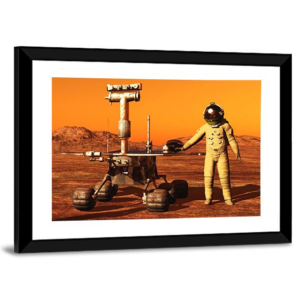 Astronaut & Mars Rover Canvas Wall Art-5 Horizontal-Gallery Wrap-22" x 12"-Tiaracle