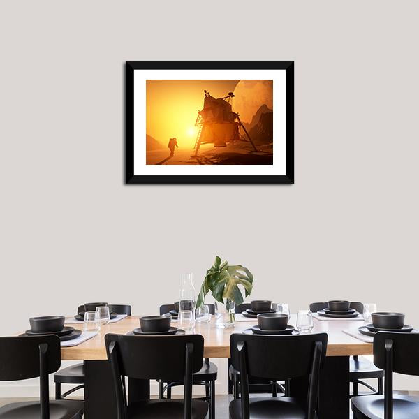 Astronaut & Moonwalker On Planet Canvas Wall Art-3 Horizontal-Gallery Wrap-25" x 16"-Tiaracle