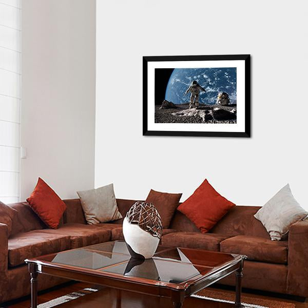 Astronaut On Asteroid Canvas Wall Art-3 Horizontal-Gallery Wrap-25" x 16"-Tiaracle