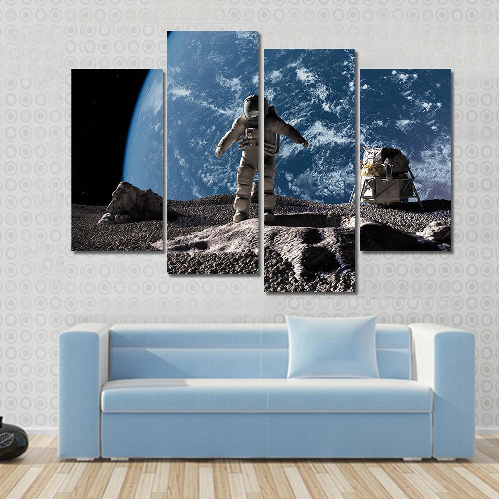 Astronaut On Asteroid Canvas Wall Art-4 Pop-Gallery Wrap-50" x 32"-Tiaracle