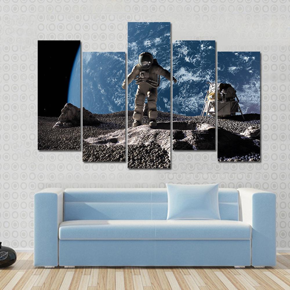 Astronaut On Asteroid Canvas Wall Art-5 Pop-Gallery Wrap-47" x 32"-Tiaracle