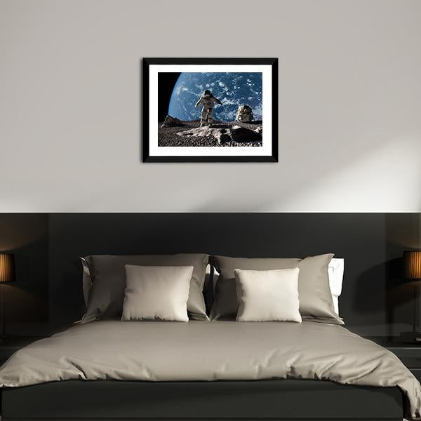 Astronaut On Asteroid Panoramic Canvas Wall Art-1 Piece-36" x 12"-Tiaracle