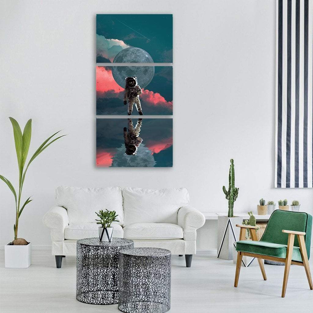 Astronaut On The Moon Space Vertical Canvas Wall Art-3 Vertical-Gallery Wrap-12" x 25"-Tiaracle