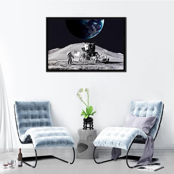 Astronaut On The Moon Canvas Wall Art-5 Horizontal-Gallery Wrap-22" x 12"-Tiaracle