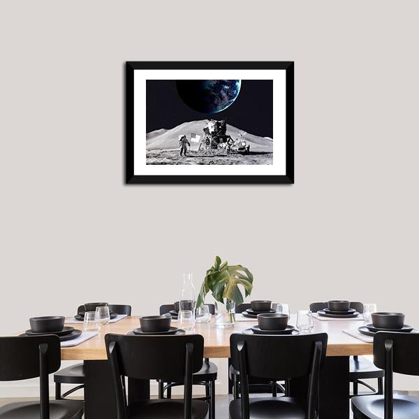 Astronaut On The Moon Panoramic Canvas Wall Art-1 Piece-36" x 12"-Tiaracle