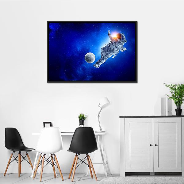 Astronaut Play Soccer Game Canvas Wall Art-1 Piece-Floating Frame-24" x 16"-Tiaracle
