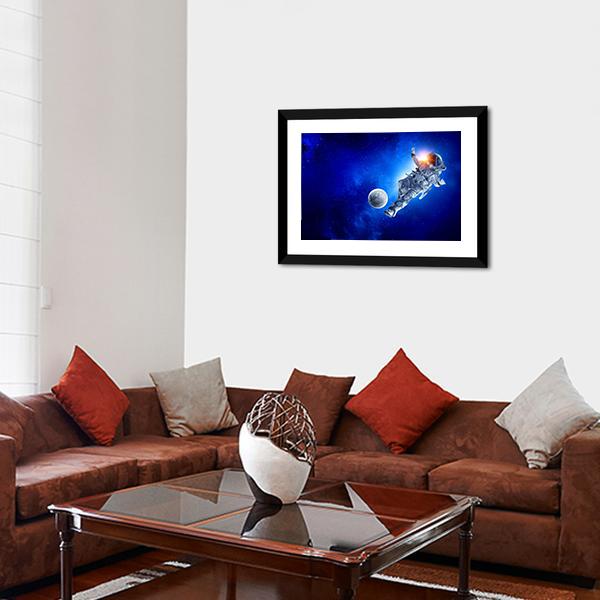 Astronaut Play Soccer Game Canvas Wall Art-5 Horizontal-Gallery Wrap-22" x 12"-Tiaracle