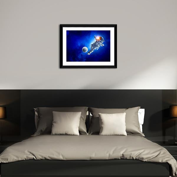 Astronaut Play Soccer Game Canvas Wall Art-3 Horizontal-Gallery Wrap-25" x 16"-Tiaracle