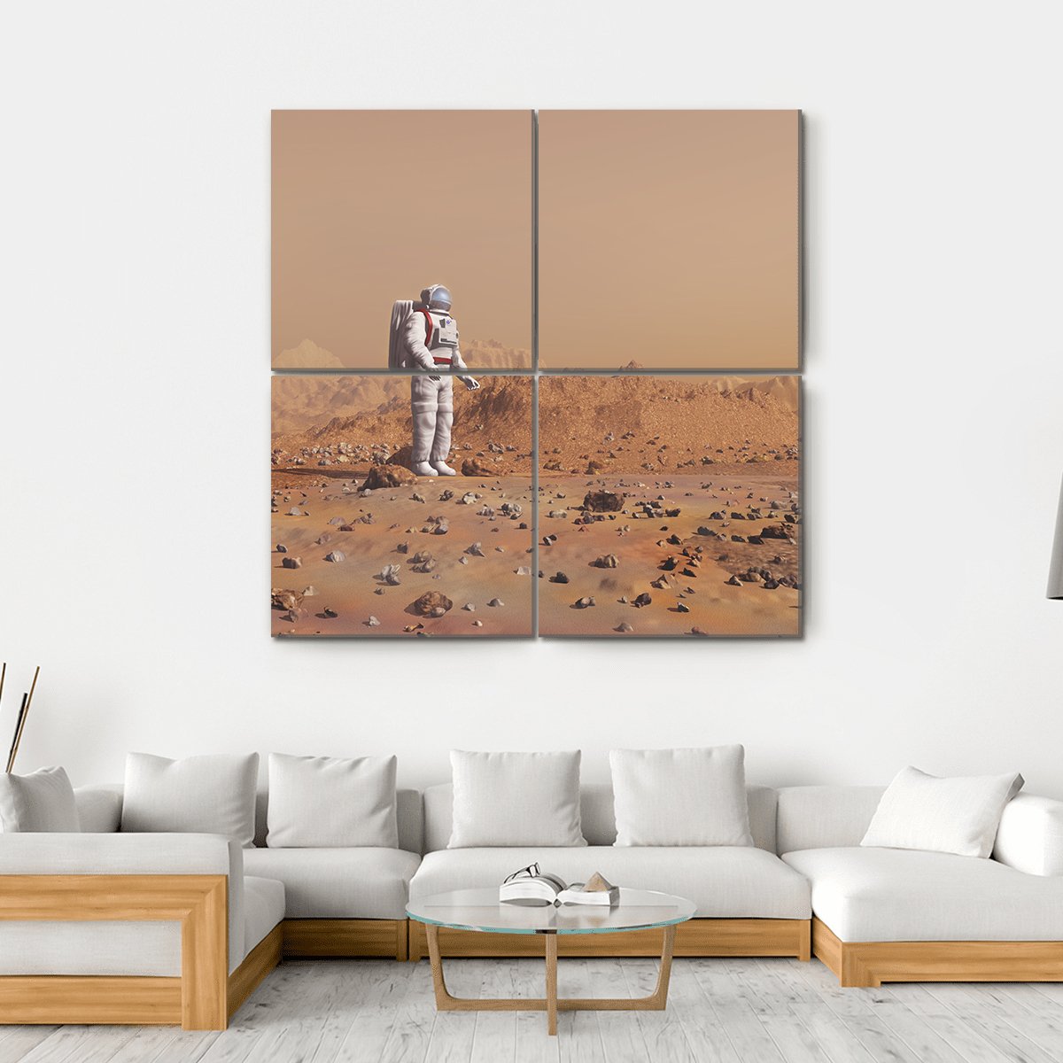 Astronaut Walking On Mars Canvas Wall Art-4 Square-Gallery Wrap-17" x 17"-Tiaracle
