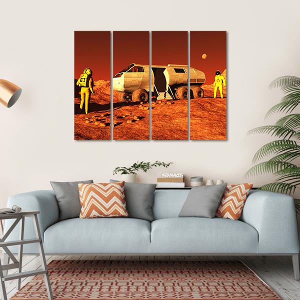 Astronauts & Mars Rover Canvas Wall Art-4 Horizontal-Gallery Wrap-34" x 24"-Tiaracle