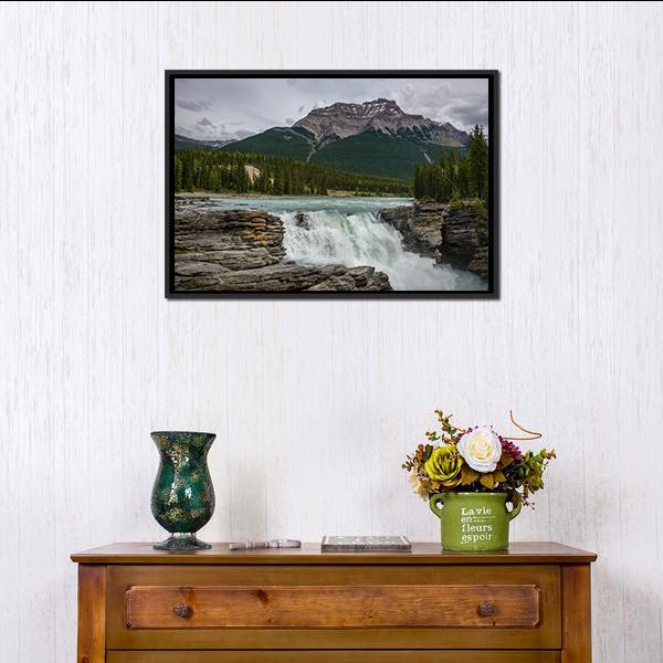 Athabasca Falls In Jasper National Park Canvas Wall Art-1 Piece-Floating Frame-24" x 16"-Tiaracle