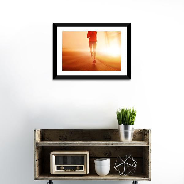 Athlete Running On Road Canvas Wall Art-1 Piece-Framed Print-20" x 16"-Tiaracle