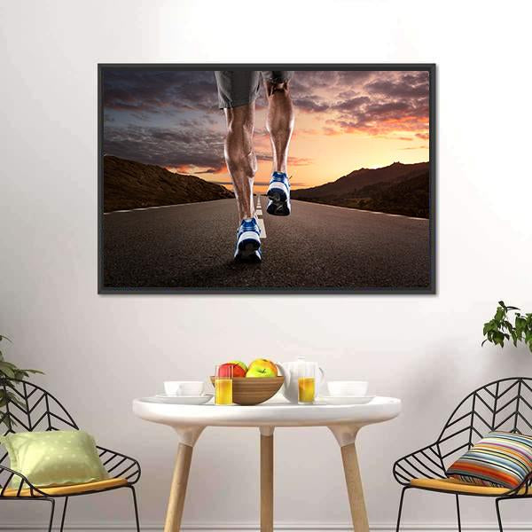 Athlete Running On Road Canvas Wall Art-1 Piece-Floating Frame-24" x 16"-Tiaracle