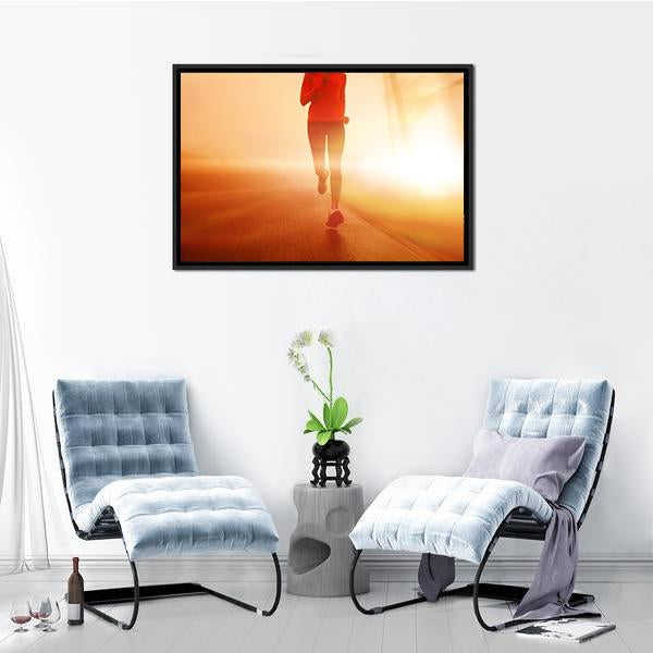 Athlete Running On Road Canvas Wall Art-3 Horizontal-Gallery Wrap-25" x 16"-Tiaracle
