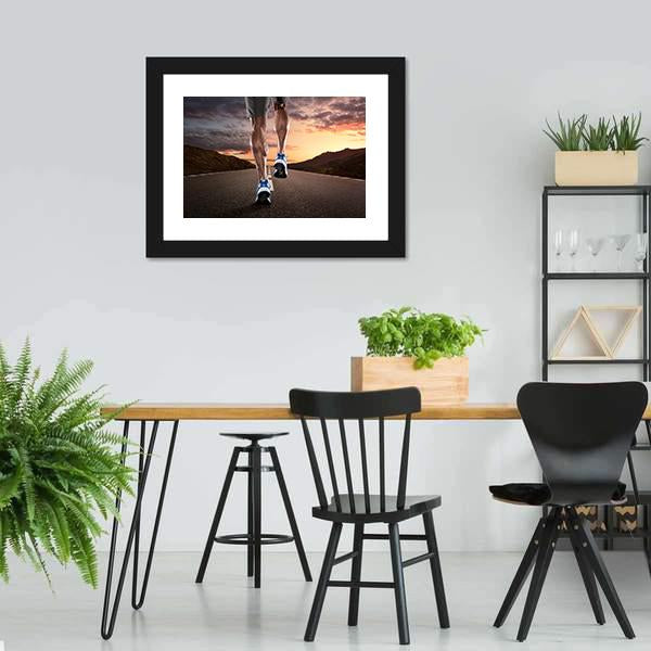Athlete Running On Road Canvas Wall Art-3 Horizontal-Gallery Wrap-25" x 16"-Tiaracle