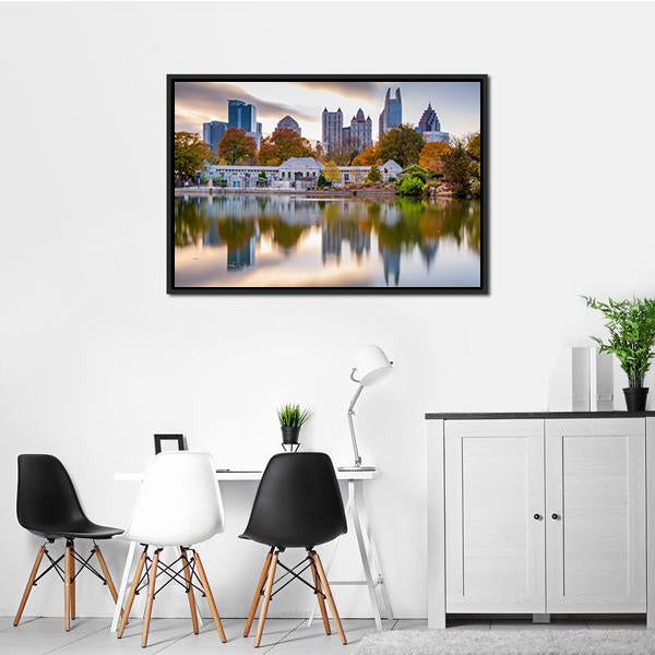 Atlanta Autumn Skyline Canvas Wall Art-1 Piece-Floating Frame-24" x 16"-Tiaracle