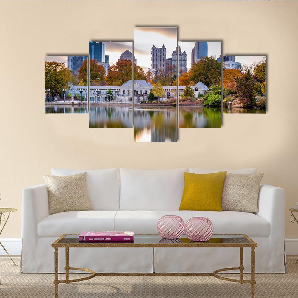 Atlanta Autumn Skyline Canvas Wall Art-5 Star-Gallery Wrap-62" x 32"-Tiaracle