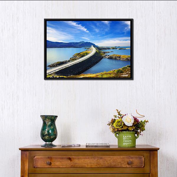Atlanterhavsvegen Norway Canvas Wall Art-1 Piece-Floating Frame-24" x 16"-Tiaracle