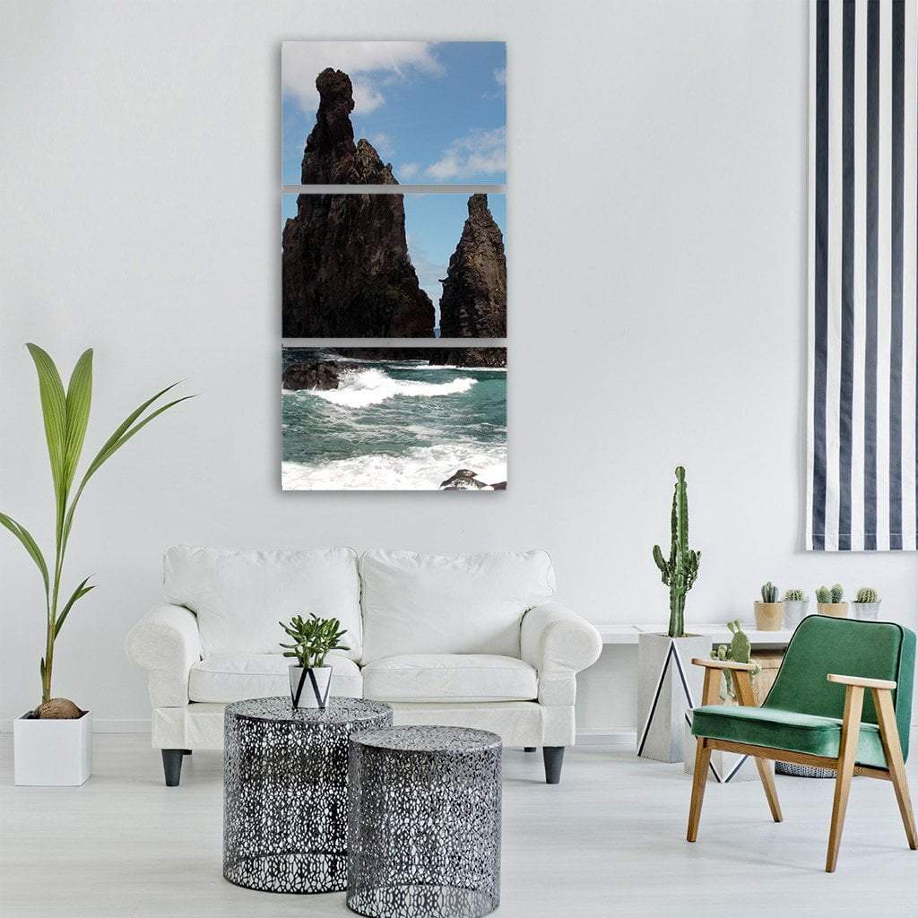 Atlantic Rock Cliff Vertical Canvas Wall Art-3 Vertical-Gallery Wrap-12" x 25"-Tiaracle