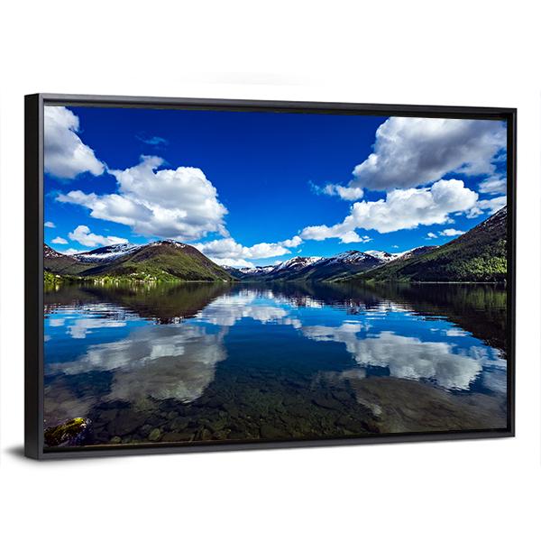 Attractive Lake Norway Canvas Wall Art-5 Horizontal-Gallery Wrap-22" x 12"-Tiaracle