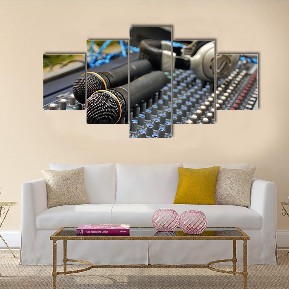 Microphones & Sound Mixer Canvas Wall Art-5 Star-Gallery Wrap-62" x 32"-Tiaracle