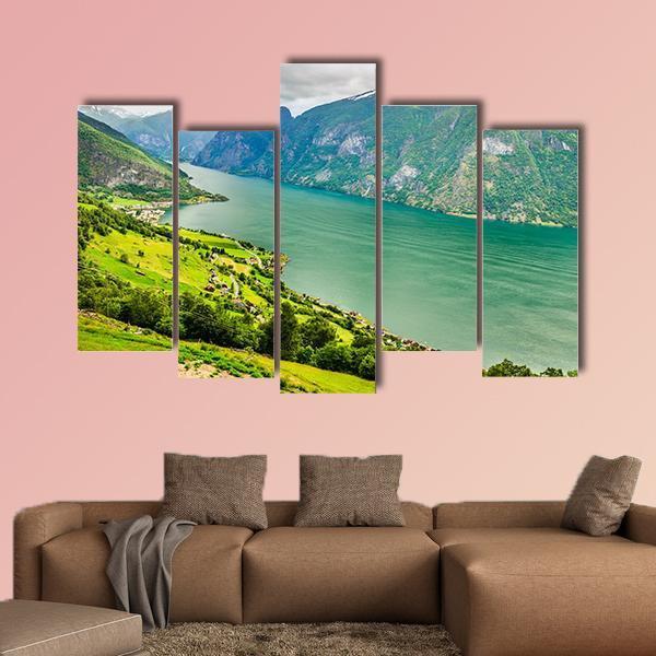 Aurland Valley & Fjords Canvas Wall Art-5 Pop-Gallery Wrap-47" x 32"-Tiaracle