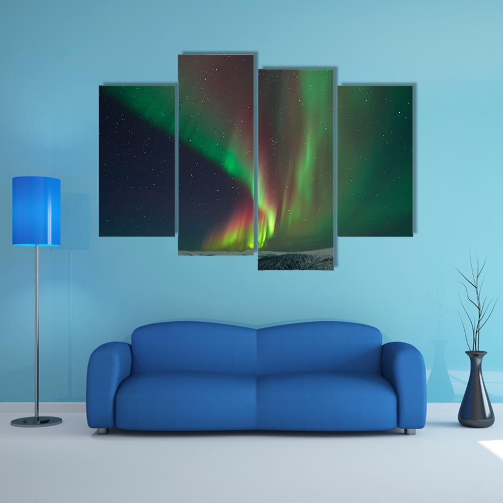 Aurora Borealis & Meteors Canvas Wall Art-4 Pop-Gallery Wrap-50" x 32"-Tiaracle