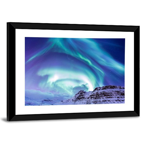 Aurora Borealis At Kirkjufell Canvas Wall Art-5 Horizontal-Gallery Wrap-22" x 12"-Tiaracle