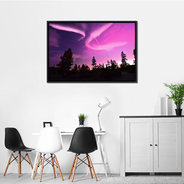 Pink Northern Lights Panoramic Canvas Wall Art-1 Piece-36" x 12"-Tiaracle