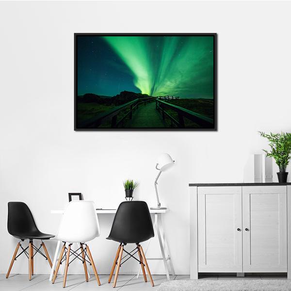 Aurora Borealis In Iceland Canvas Wall Art-1 Piece-Floating Frame-24" x 16"-Tiaracle