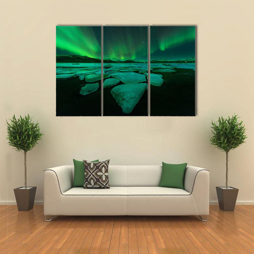 Northern Lights Iceland Canvas Wall Art-3 Horizontal-Gallery Wrap-25" x 16"-Tiaracle