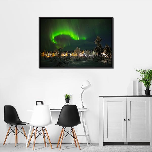 Aurora Borealis In Lapland Canvas Wall Art-1 Piece-Floating Frame-24" x 16"-Tiaracle