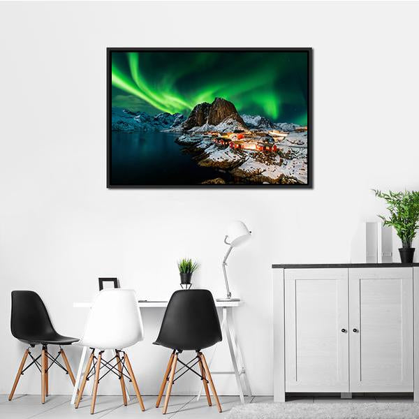 Aurora Borealis Over Harmony Norway Canvas Wall Art-1 Piece-Floating Frame-24" x 16"-Tiaracle