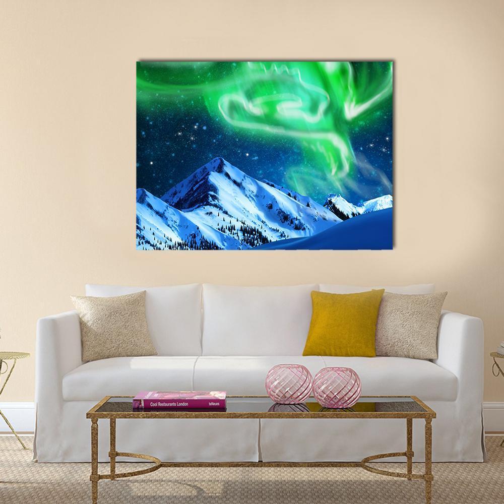 Aurora Borealis Over Snow Canvas Wall Art-1 Piece-Gallery Wrap-48" x 32"-Tiaracle