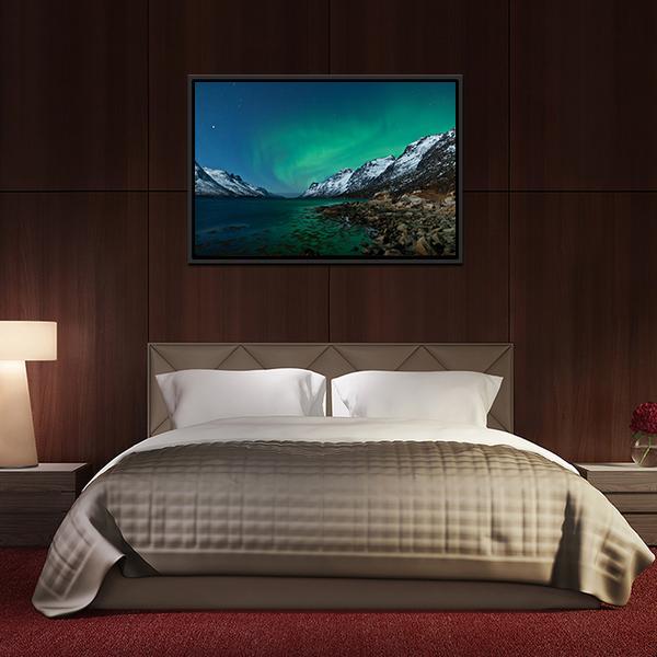 Aurora Borealis With Fjords Canvas Wall Art-3 Horizontal-Gallery Wrap-25" x 16"-Tiaracle