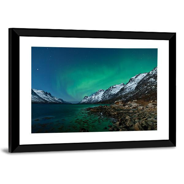 Aurora Borealis With Fjords Canvas Wall Art-5 Horizontal-Gallery Wrap-22" x 12"-Tiaracle