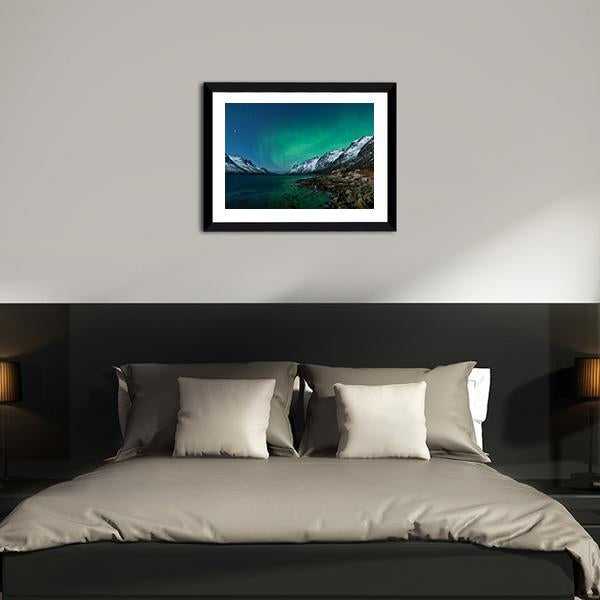 Aurora Borealis With Fjords Canvas Wall Art-5 Horizontal-Gallery Wrap-22" x 12"-Tiaracle