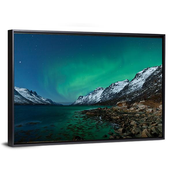 Aurora Borealis With Fjords Panoramic Canvas Wall Art-1 Piece-36" x 12"-Tiaracle