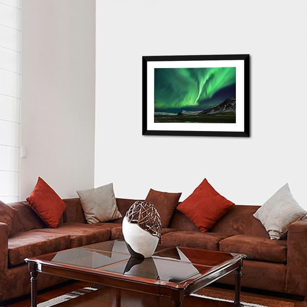 Aurora Polaris Above Mountains Canvas Wall Art-3 Horizontal-Gallery Wrap-25" x 16"-Tiaracle