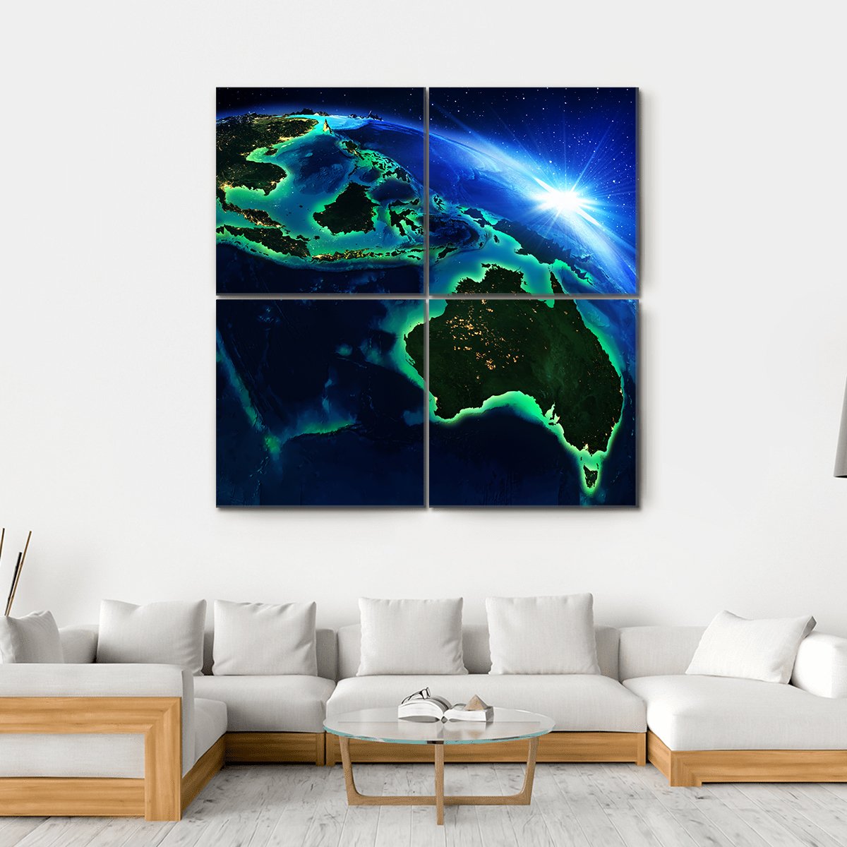 Australia & Indonesia From Space Canvas Wall Art-4 Square-Gallery Wrap-17" x 17"-Tiaracle