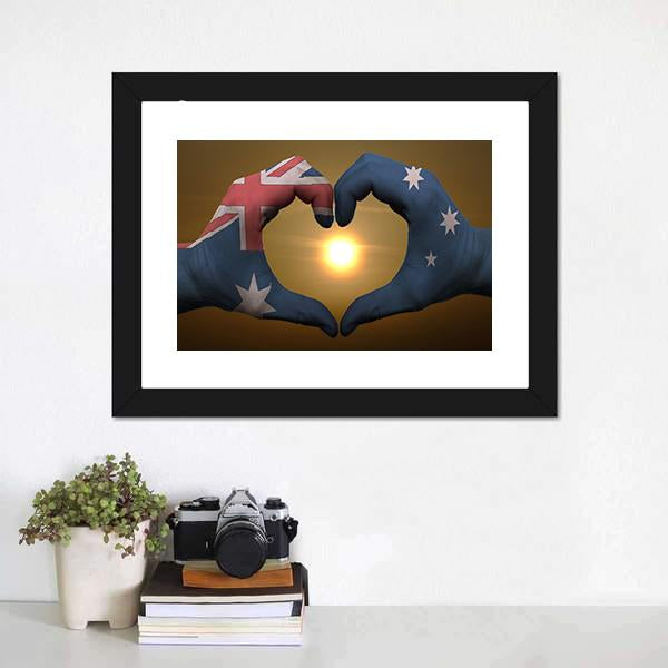 Australia Flag On Hands Canvas Wall Art-1 Piece-Framed Print-20" x 16"-Tiaracle