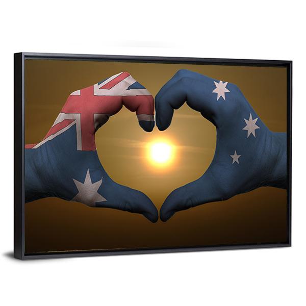 Australia Flag On Hands Canvas Wall Art-3 Horizontal-Gallery Wrap-25" x 16"-Tiaracle