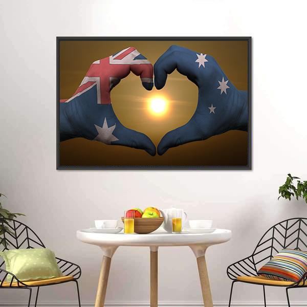 Australia Flag On Hands Canvas Wall Art-3 Horizontal-Gallery Wrap-25" x 16"-Tiaracle