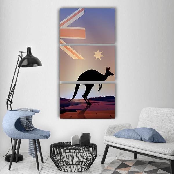 Australian Flag & Kangaroo Vertical Canvas Wall Art-3 Vertical-Gallery Wrap-12" x 25"-Tiaracle